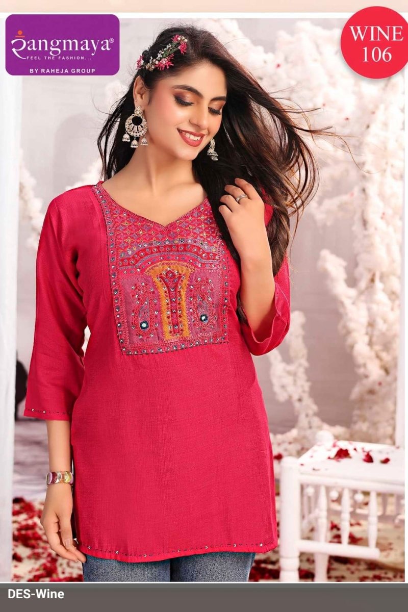 Wine By Rangmaya Cotton With Work Ladies Top